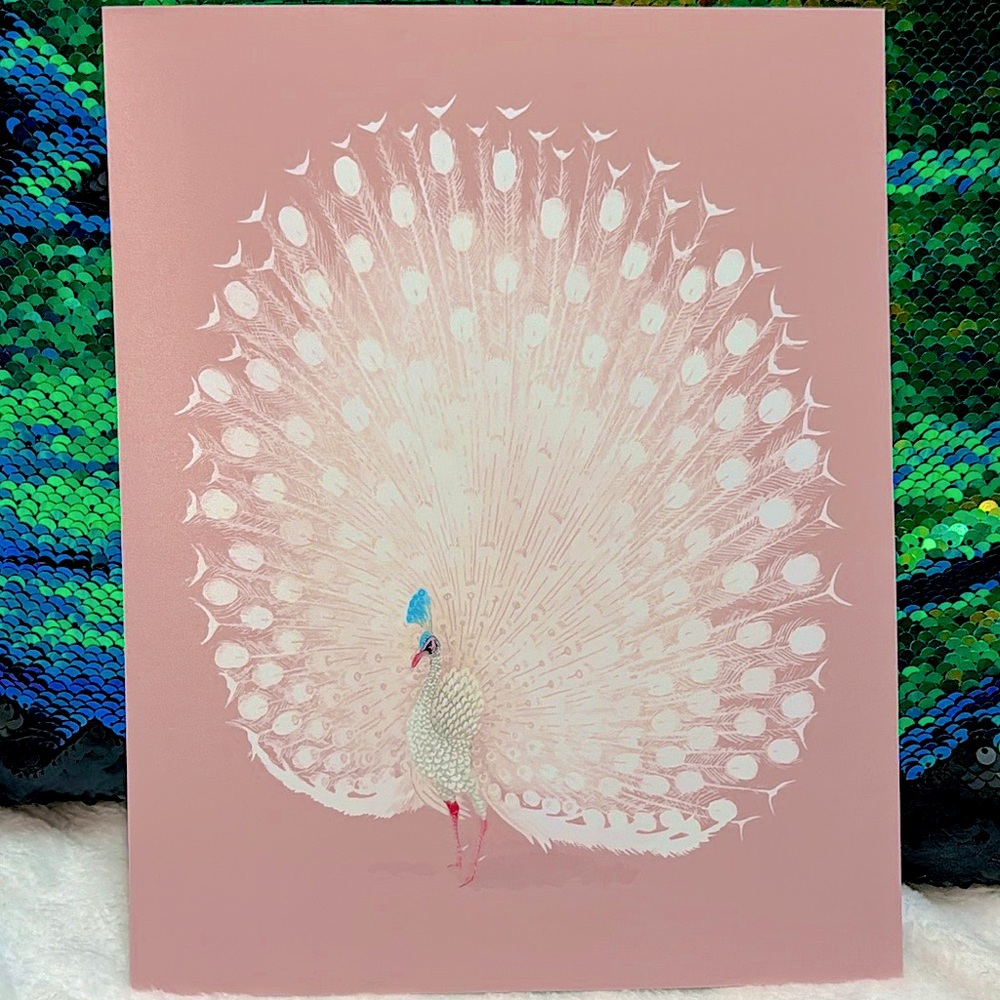 🩷 5‎ for $25 sale NWT* 8x10” unframed pink/white peacock print wall decor